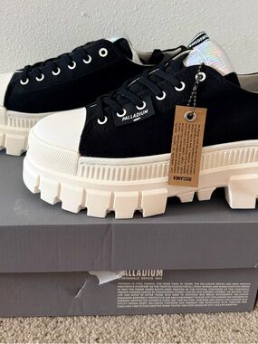 Palladium Women’s Black Canvas Sneakers with Cream Platform Sole